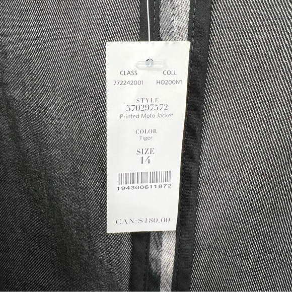 White House Black Market Jacket Womens Size 14 Black & Gray Zebra Print Moto NWT - Picture 14 of 16